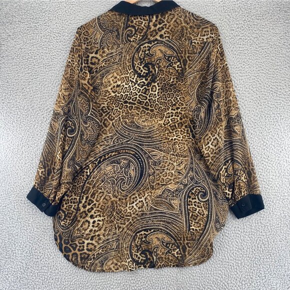 Chicos Top Womens 3 US Extra Large Brown Leopard Mix Button Collar Long Sleeve - Picture 3 of 10
